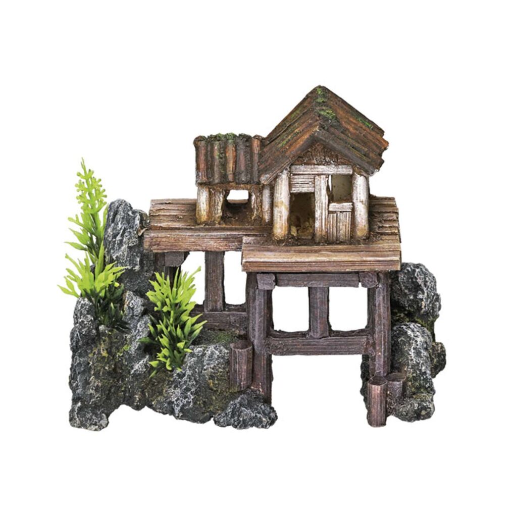 Wooden House med plants L15,5 x W8 x H12 cm