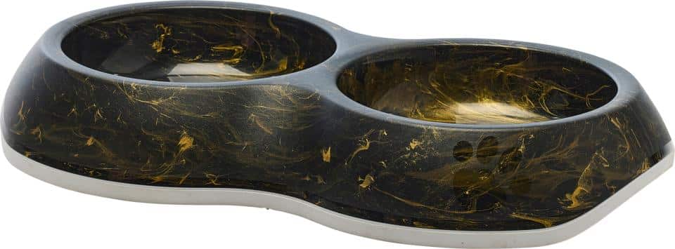 Savic Delice Double marmorerat sort og guld plastik skål
