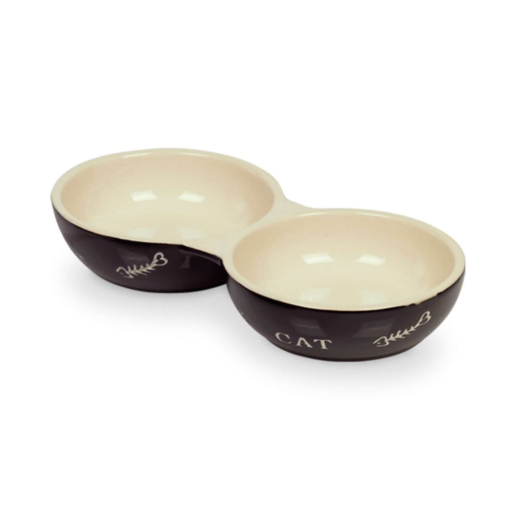 Dobbelt keramikskål “CAT”, 23x12x4 cm